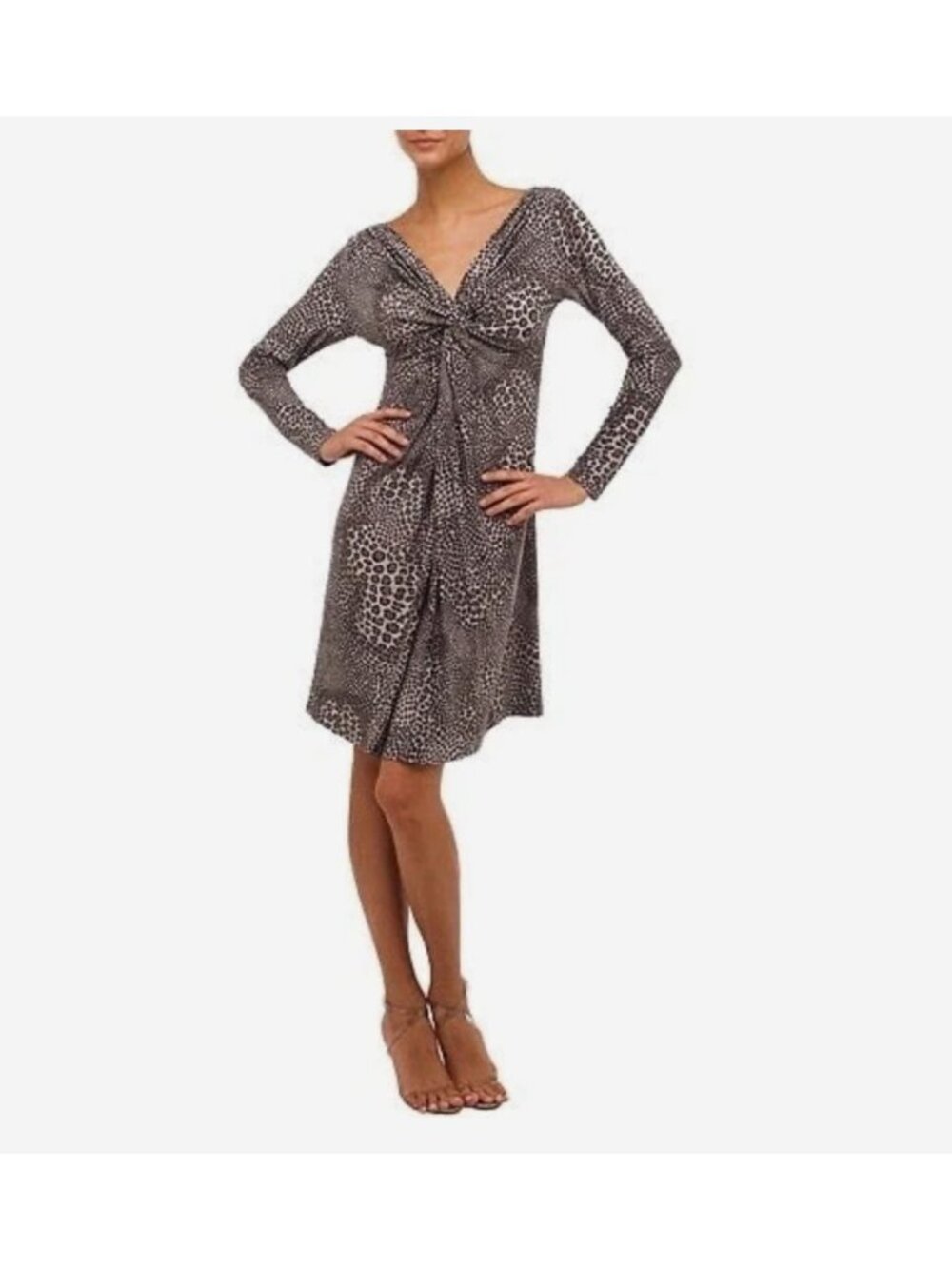 Norma Kamali Cheetah Print Twist Dress Stretch Jersey Grey Animal Print Large